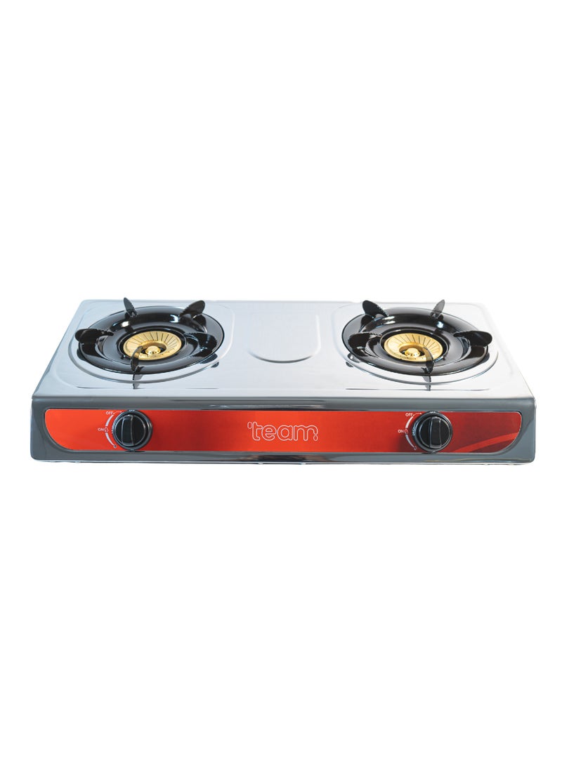تيم TEAM Double Burner Gas Stove | Stainless Steel Body | Automatic Ignition | Cast Iron Burner with Brass Cover | Adjustable Damper & Double Jet System - Image 1